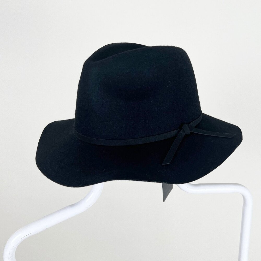 Anthropologie Black Wide-Brim Wool Fedora